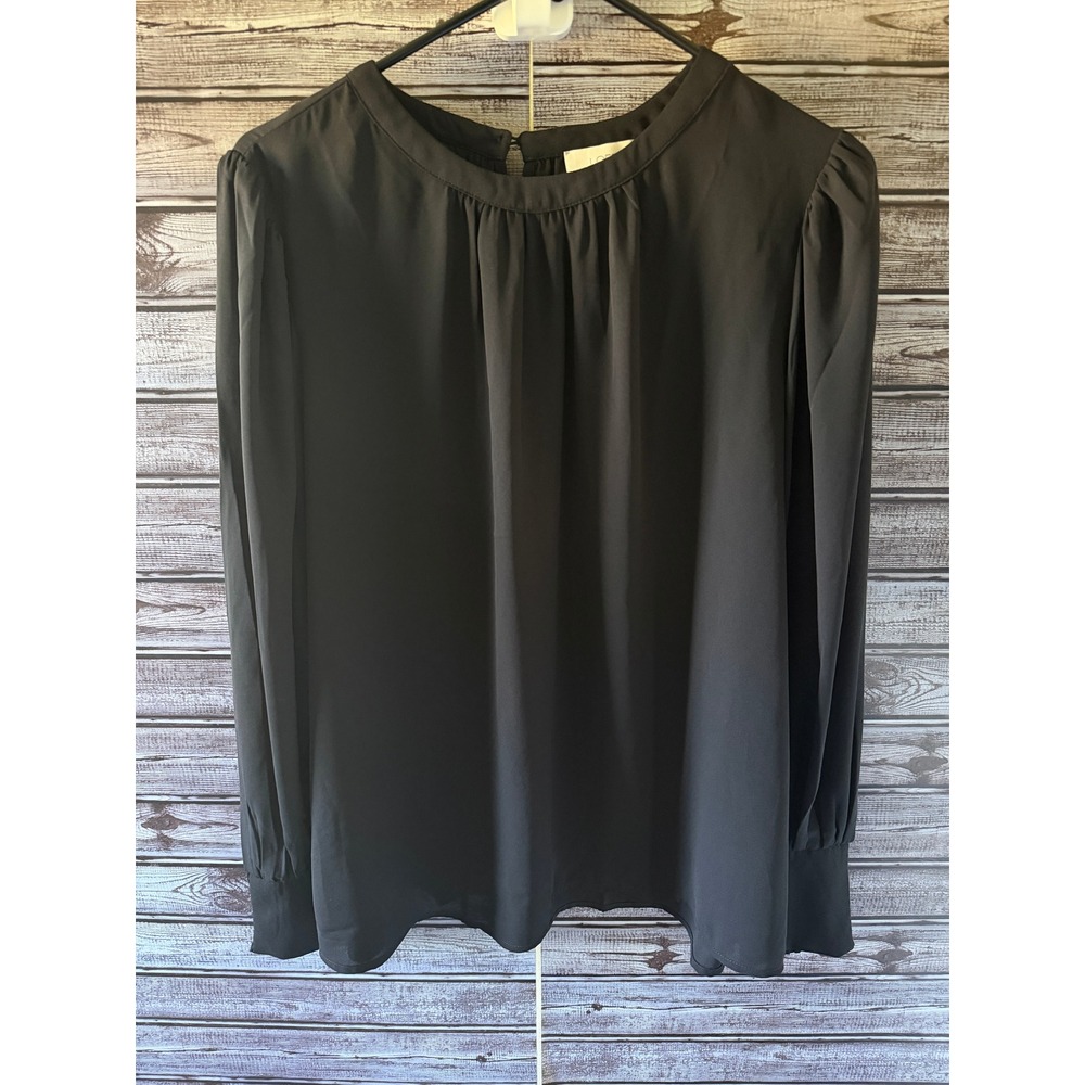 LOFT Outlet Women's Long-Sleeved Blouse Size L Black Smocked Cuffs NWT